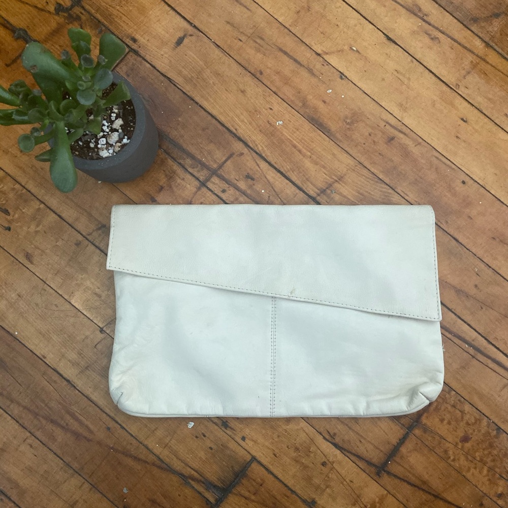Vintage Cream Leather Clutch Bag